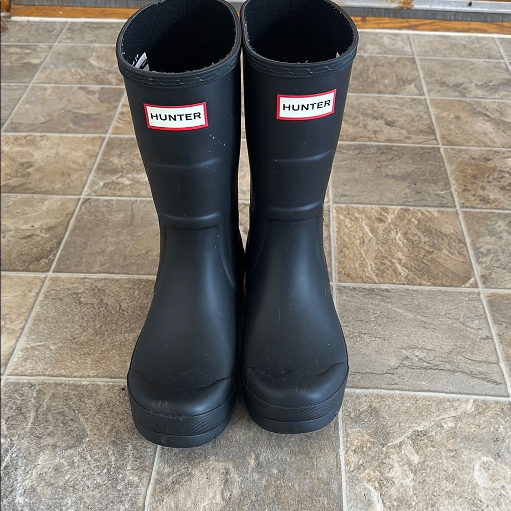 Hunter Matte Black Mid-Calf Rain Boots with Logo
